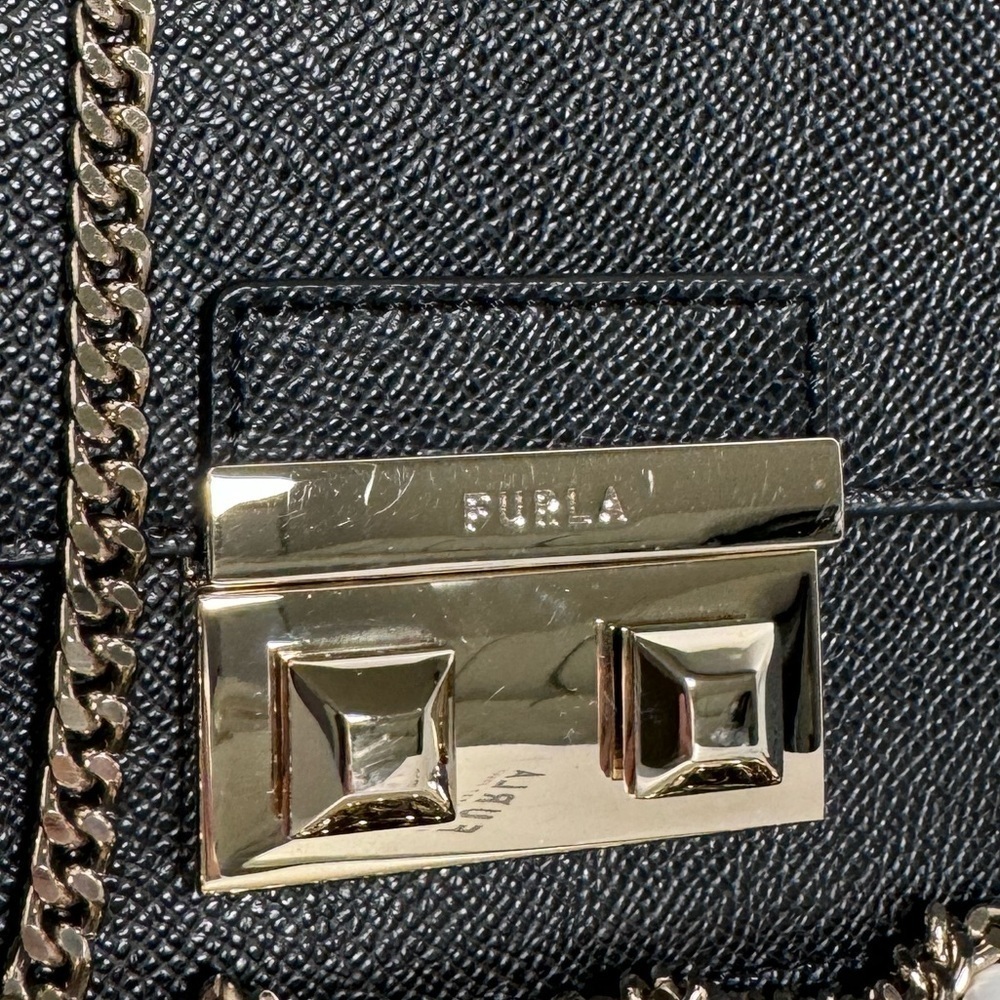 FURLA Bella Chain Crossbody Black In Gold Genuine Leather Bag - Picture 16 of 17